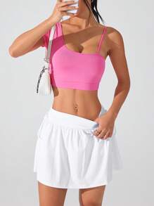 Gameset SHEIN Sport 女式不对称拼色短袖 T 恤，纯色简约设计，夏季 - 玫紅色 - 查看 3