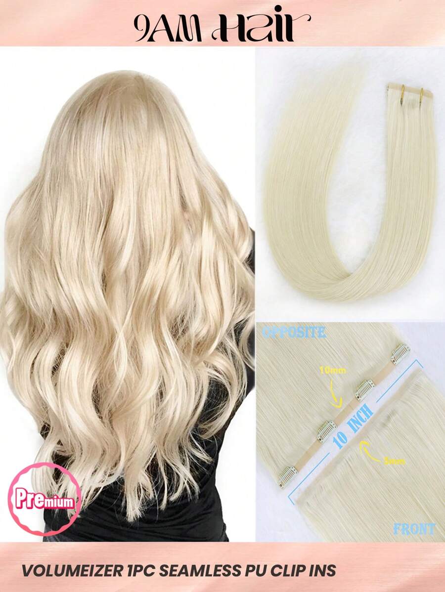 Seamless Clip Ins 丰盈接发 55克 1片 60#铂金色 100%高品质毛鳞片顺滑 Remy真人发 无痕PU夹式接发 - S60 - 查看 1