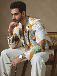 Manfinity VCAY Men's Tailored Fit Casual Blazer, Suitable For Everyday Wear, Outdoor, Home, Dating, Beach Oversized Floral Print Blazer, Spring Summer Vacation, Casual Summer Spring Vacation, Men's Single-Breasted Casual Suit, Men's Evening Dress Suit, Business