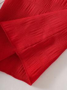 SHEIN Genkimix Kids 2pcs/Set Young Girl Casual Textured Fabric Camisole And Wide Leg Pants Set - Red - View 7