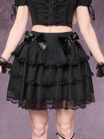 Jupe gothique à ourlet volant avec nœud papillon pour femmes