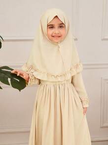 Young Girl A-Line Ruffle Trim & Headband Dress - Apricot - View 5