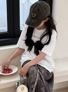 DAZY Tween Girl Round Neck Knit Printed Short Sleeve T-Shirt, Summer, Back To School Clothes - White - View 7