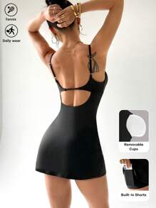 Easithlete Women Backless Strap Casual Sporty Dress, Simple And Fashionable For Summerathletic Dress - Black - View 1