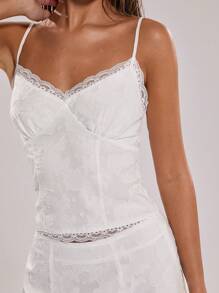 SHEIN BAE Women's Elegant White Woven Fabric Camisole With Delicate Lace Trim And Spaghetti Straps - White - View 3