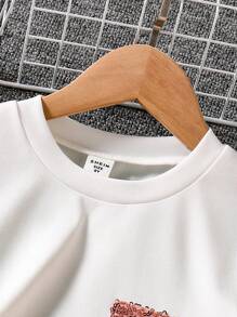 2 件套青少年女孩休闲亮片装饰圆领短袖 T 恤 + 优雅闪亮网眼亮片裙，春夏 - 珊瑚粉 - 查看 5