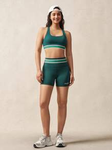 VARSIVA 对比色条纹下摆绿色紧身运动胸罩 - 墨綠色 - 查看 3