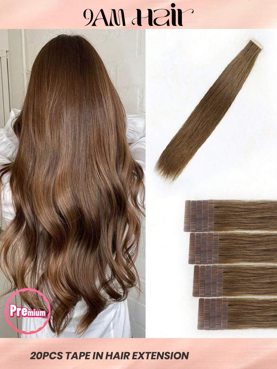 20 pcs 50 g 6# Warna Cokelat Sedang Lurus, Ekstensi Rambut Manusia Remy 100% untuk Salon, Halus, Tanpa Sambungan, Tak Terlihat, untuk Rambut Tipis Wanita, Tampilan Alami, Kualitas Terbaik - S6 - View 1