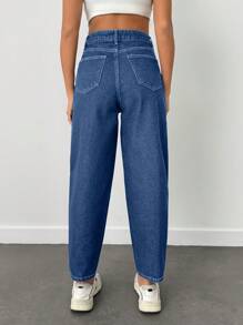 EURMUSE 100% Cotton High Waist Balloon Fit Jean 06-559 Y2k - Medium Wash - View 2