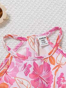 2pcs/Set Baby Girls Infant/Toddler 0-3 Years Casual Daily Holiday Tropical Floral Halter Waist Romper Two Pieces Set - Multicolor - View 4