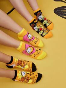 GARFIELD X SHEIN 3 Pairs Cat & Dog Pattern Breathable & Soft Short Socks, Reinforced Toe & Heel, Suitable For All Seasons,Women,Girl