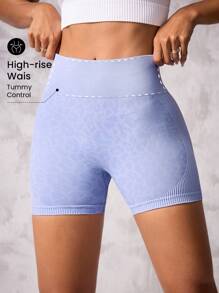 Seamluxe SHEIN Sport Women High Waist Simple Fitted Leopard Print Sports Shorts, Casual Resort Wear Biker Shorts - Multicolor - View 3