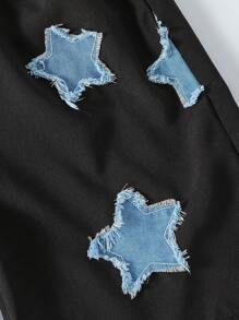 Tween Boys Fashion Cool Casual Embroidered Star Loose Shorts, Suitable For Sports And Outdoor, Spring/Summer - Black - View 5