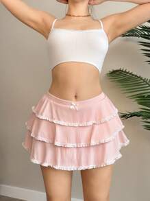 EgrlEra 女士性感蕾丝边薄纱荷叶边半身裙