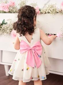 Babygirl Cute & Elegant Apricot Floral Print Organza Dress - Multicolor - View 7