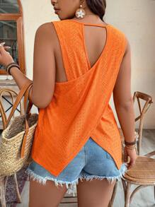 SHEIN Clasi 夏季大码休闲纯色露背交叉刺绣上衣 - 橘色 - 查看 5