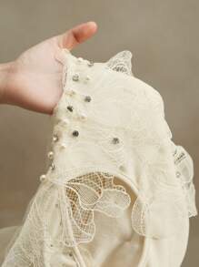 Anewsta ملابس علوية أو تي شيرت نسائي مطرز براق وعصري للربيع والصيف - أبيض - مشاهدة 8