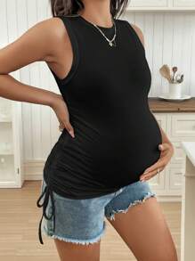 SHEIN Drawstring Ruched Side Crop Tank Top, Maternity Summer - Black - View 4