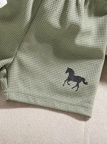 SHEIN Playful Pals Set de 3 piezas para bebé/niño pequeño de verano con cuello redondo 2 en 1 top y shorts con gorro, de tela tipo gofre, adecuado para juego diario al aire libre, escuela, vacaciones, estilo elegante, apto para ocio familiar, deportes y reuniones