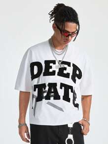 Manfinity NXTstreet Men's Letter Embroidered Loose Knitted Short Sleeve T-Shirt, Suitable For Summer - White - View 1