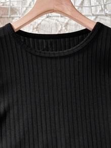 2pcs/Set Teen Girl Casual Ribbed Round Neck 3/4 Sleeve T-Shirt And Skinny Long Pants With Leg Slit, Suitable For Leisure And Home, Spring/Summer,Holiday,Summer,Travel