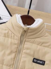 SHEIN Leap Crew Tween 男童休闲保暖衬垫外套，厚绗缝防风立领夹克，冬季 - 黑色 - 查看 6