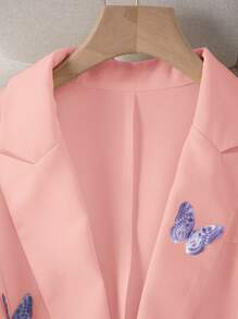 Franclia Women's Peter Pan Collar Butterfly Print Single-Button Blazer - Baby Pink - View 4