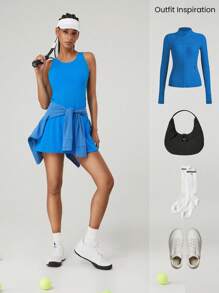 GLOWMODE FeatherFit™-Air Peekaboo 镂空口袋多功能运动连衣裙，内置短裤，轻度支撑，低冲击瑜伽，日常夏季速干，吸湿排汗 - Blue Power - 查看 8