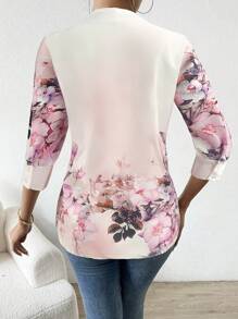 Chiquease Women's Elegant Floral Print Blouse For Commuting - Baby Pink - View 2