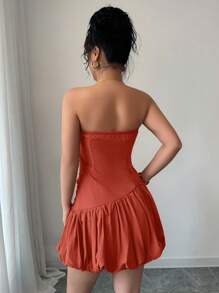 SHEIN Unity Women Ruched Asymmetrical Bubble Hem Tube Dress, Spring/Summer - Rust Brown - View 2