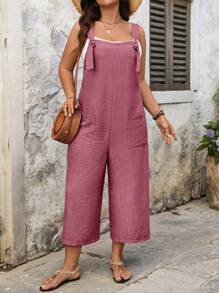 EMERY ROSE Plus Size Women Drawstring Pocket Decor Straight-Leg Jumpsuit - Pink - View 4
