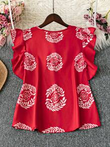 Chiquease Women V-Neck Simple Style Blouse, Suitable For Summer - Red - View 2