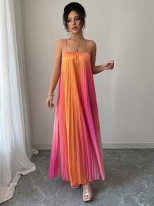 Selianne 女士渐变色花卉印花宽松 A 字中长吊带裙，度假休闲日常通勤装 - 彩色 - 查看 3