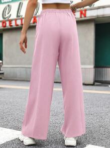 SHEIN Unity Women's Solid Color Minimalist Fashion Wide Leg Pants, Suitable For Summer - Baby Pink - View 2