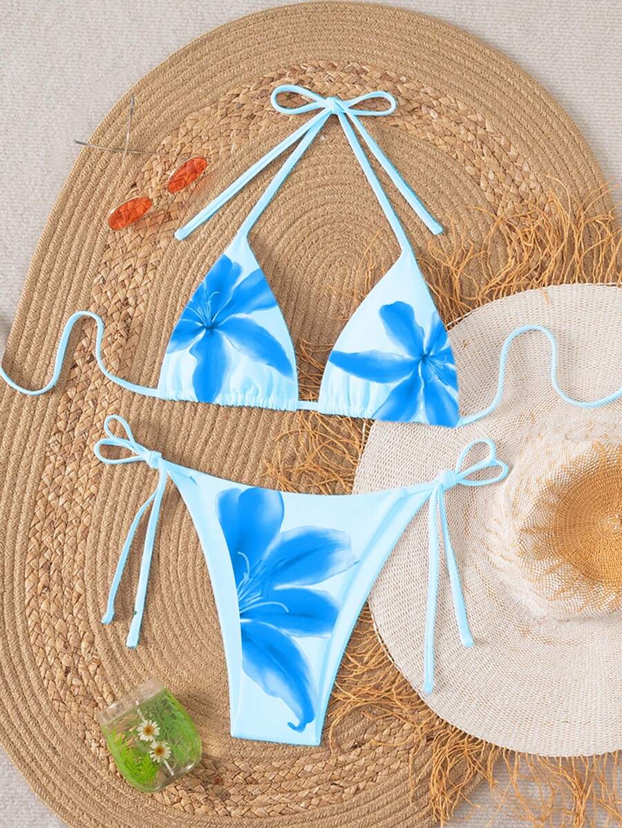 Swim Mod 春假针织节派对户外舞蹈表演可爱性感优雅夏季纯色女式比基尼带抽绳泳衣 - 彩色 - 查看 1