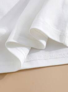 SHEIN Maglietta bianca a maniche corte con scollo rotondo, per ragazze adolescenti, con stampa ad onde del mare e fiocco, adorabile, ideale per vacanze