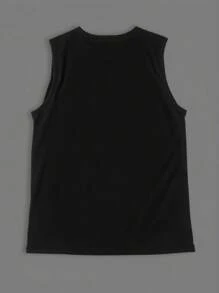 Parte superior holgada de tirantes negra con estampado de esqueleto y luna, adecuada para el uso diario en primavera y verano - Negro - Ver 2