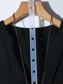 Linhara 大码纯色缺口领休闲短袖衬衫，夏季 - 黑色 - 查看 5