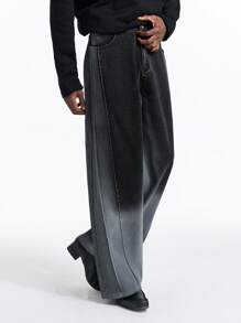 NEON BLANC Men's Woven Loose Fit Gradient Grey Street Fashion Denim Jeans, Streetwear Edition - Dark Grey - View 2