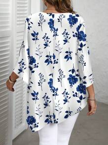 EMERY ROSE 大码休闲花卉印花短袖衬衫，优雅度假风格，适合春夏季