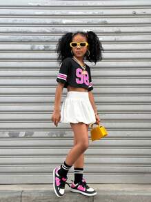 Coolane Kids Tween 女童秋冬基本款针织弹力舒适黑色泡泡裙