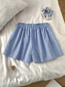 SHEIN Pantalones de pijama de cintura elástica con botones y decoración de rayas para adolescentes, ropa de dormir para graduación