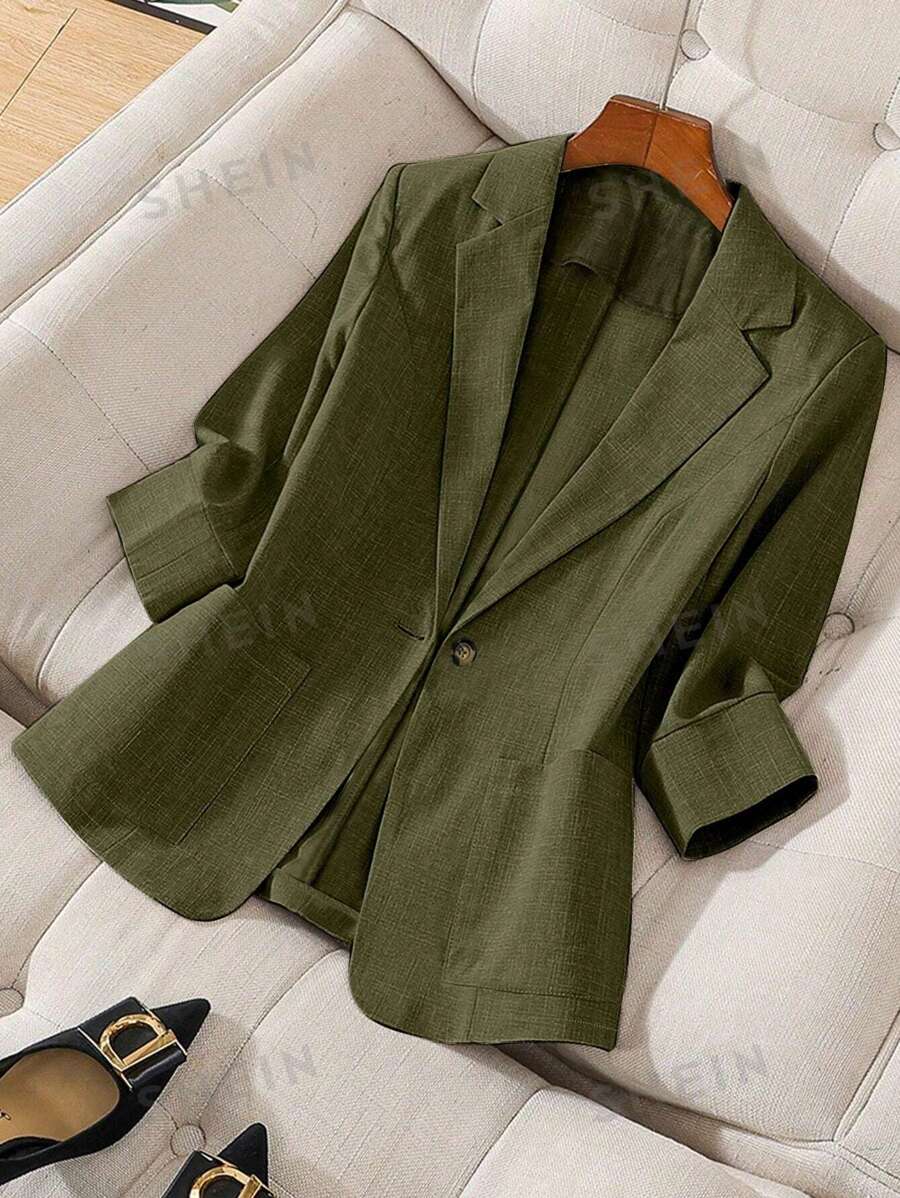 GlowEve CURVE Blazer de traje de negocios de color liso, talla grande, para mujeres en otoño e invierno, para graduación, regreso a la escuela, trabajo como maestra - Verde militar - Ver 1
