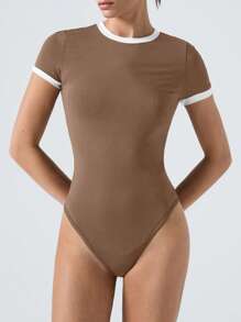 SHEIN EZwear Damen gebundener Rundhals Kurzarm Lässig T-Shirt Bodysuit