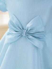 舞会礼服 女孩优雅闪亮金色面料泡泡袖大束腰正式派对礼服 - 藍色 - 查看 7