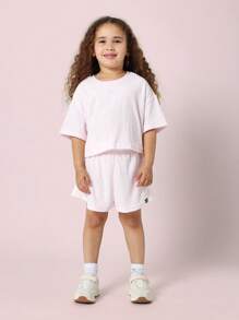 SUMWON Mädchen Terry Zwei-Teiler Set Sommer Loungewear Weicher Frottee Zusammenpassendes Outfit Lässiger Freizeitanzug Athletischer Komfort Tragen Strandüberwurf Set