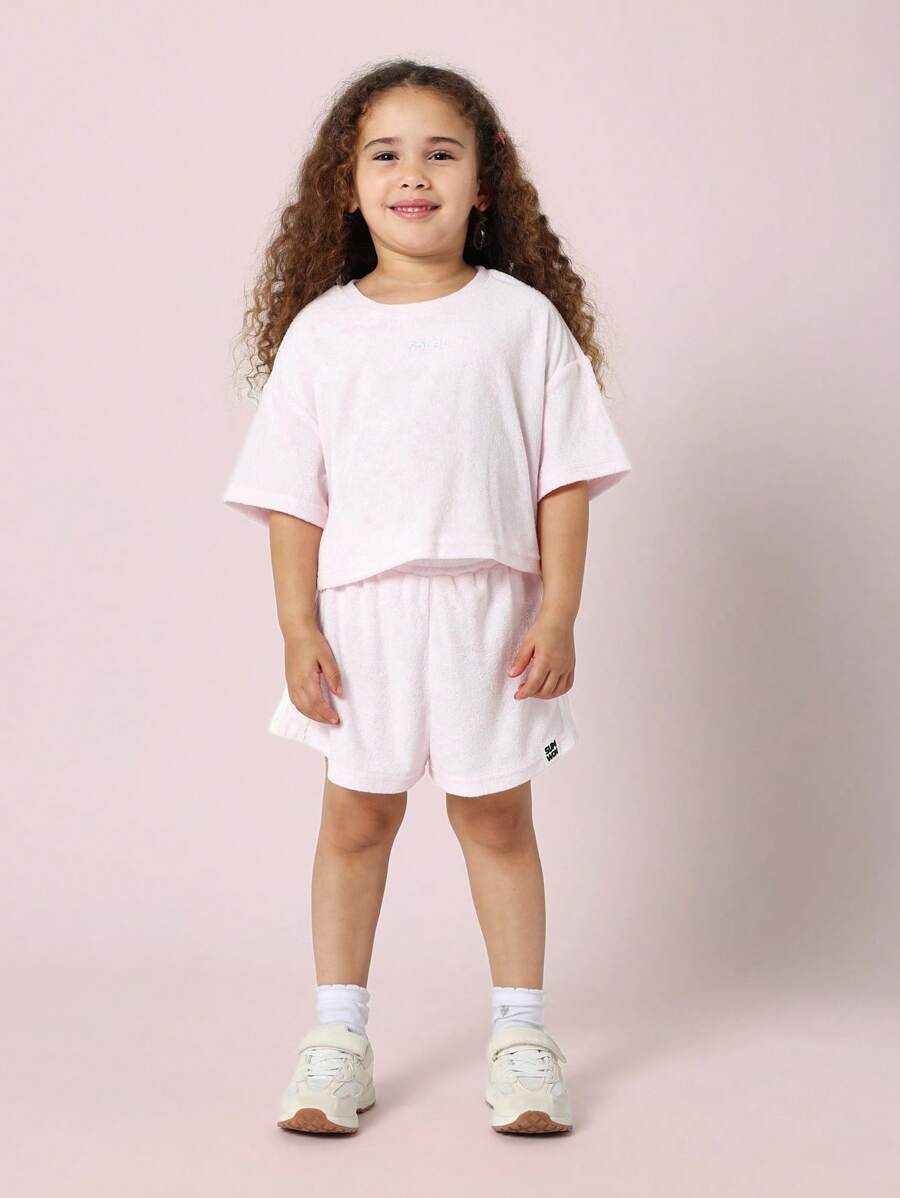 SUMWON Mädchen Terry Zwei-Teiler Set Sommer Loungewear Weicher Frottee Zusammenpassendes Outfit Lässiger Freizeitanzug Athletischer Komfort Tragen Strandüberwurf Set