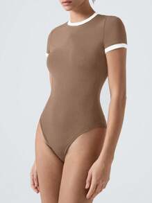 SHEIN EZwear Damen gebundener Rundhals Kurzarm Lässig T-Shirt Bodysuit