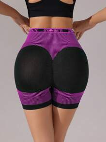 Easithlete Women's Seamless Striped High Stretch Yoga Fitness Shorts Biker Shorts - Red Violet - View 6