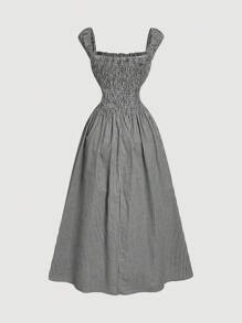 SHEIN MOD 女式春季黑白格子束腰休闲连衣裙